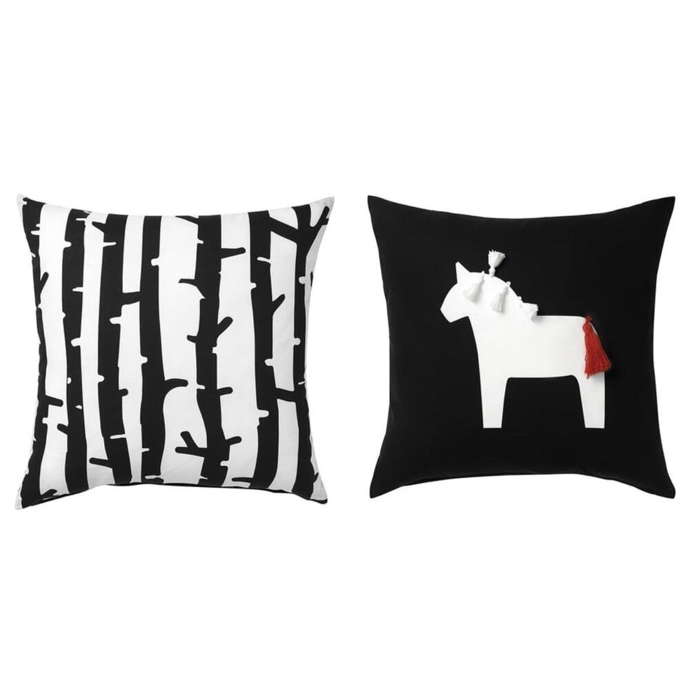 IKEA HÄSTHAGE HASTHAGE Cushion, Black/White, 20"x20" (605.528.52) NEW
